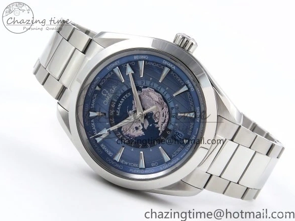 0109 Aqua Terra GMT Worldtimer 43mm VSF 1:1 Best Edition Summer Blue Dial on SS Bracelet A8938 Super Clone FashionForward 7720